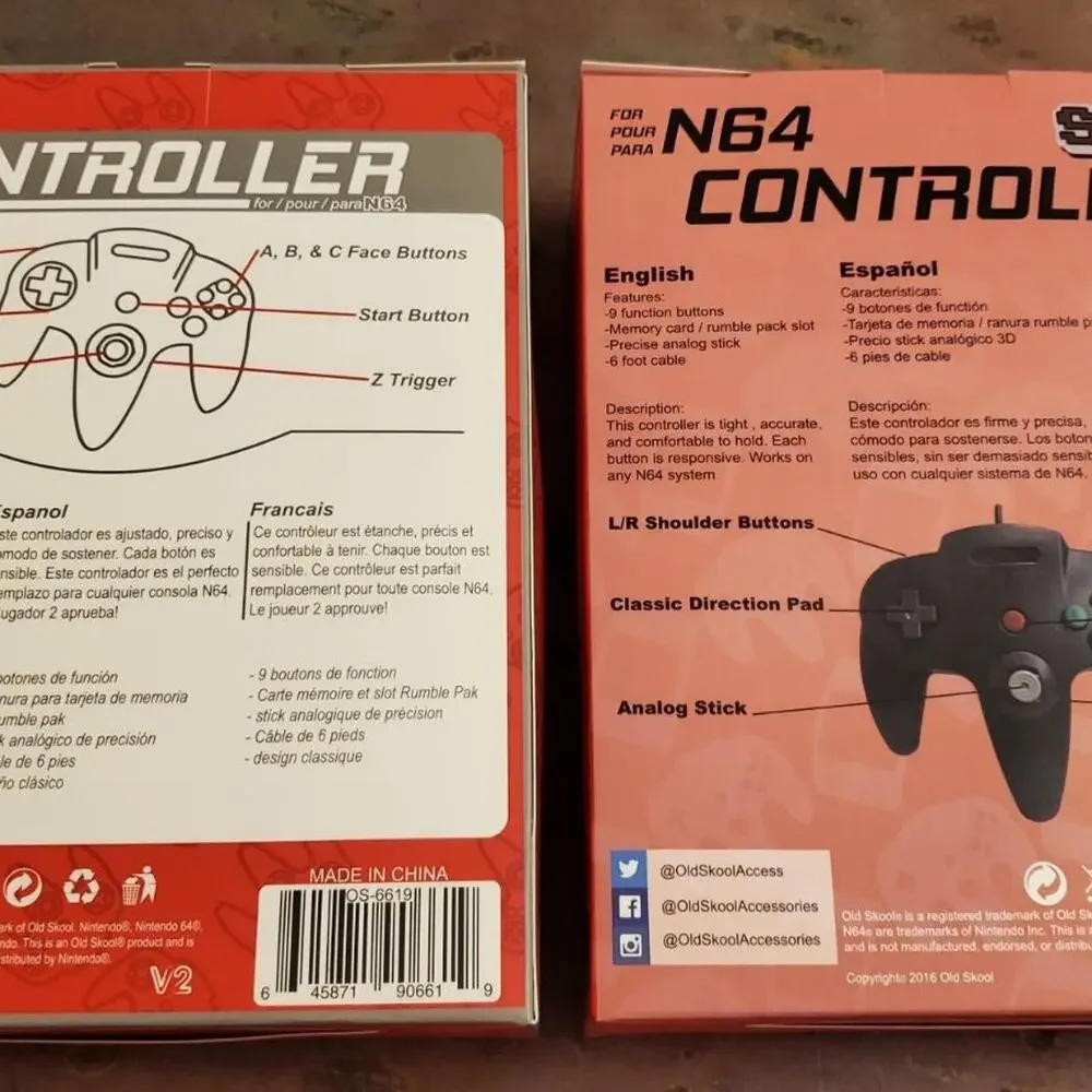 2 N64 Controllers - Grey & Blue (NEW) - Nintendo64 - Old Skool